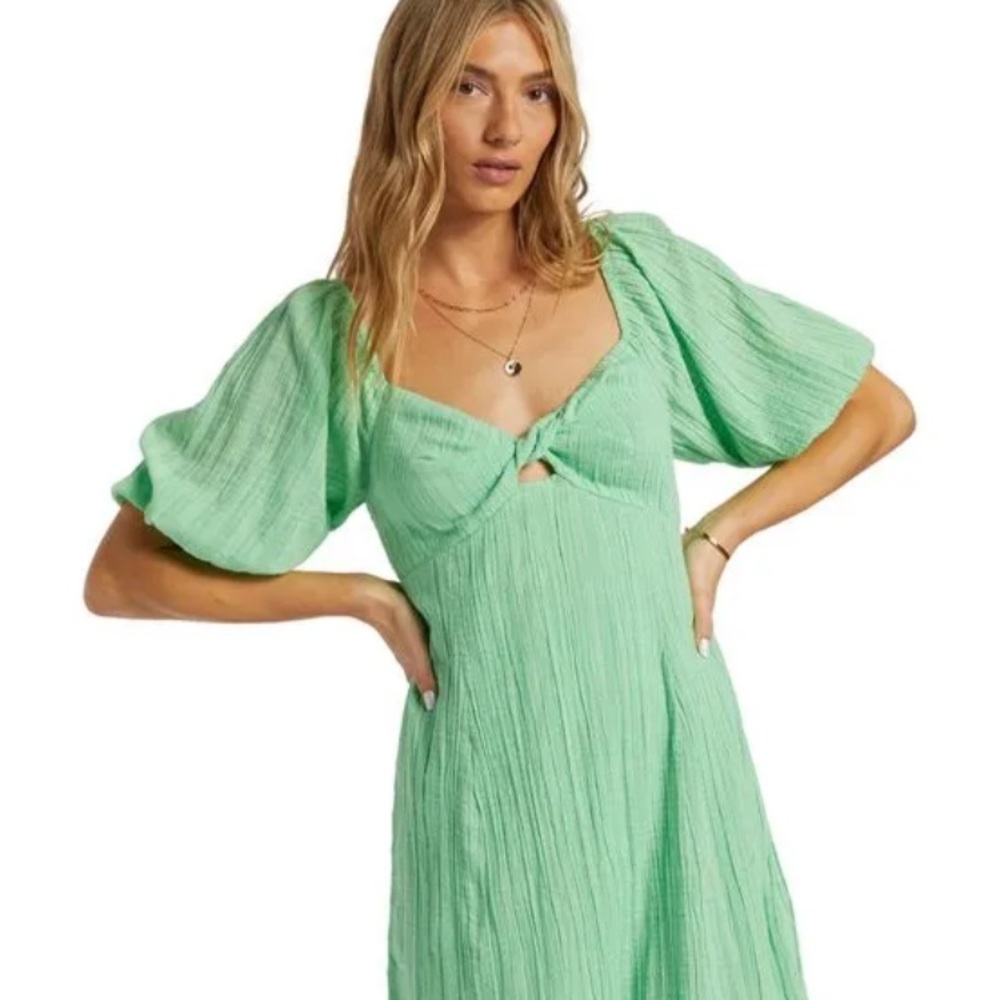 Billabong Mint Green Puff Sleeve Mini Dress